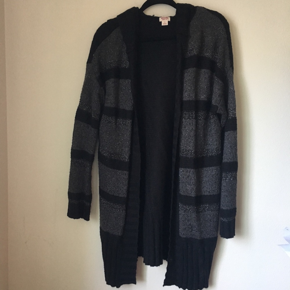 Black Stripe Cardigan with Hood